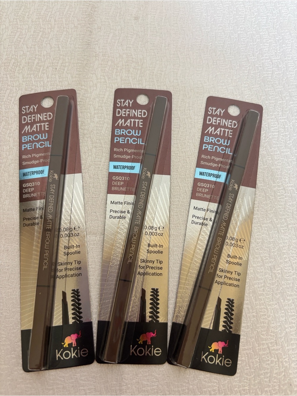 3x Kokie Stay Defined Matte Brow Pencil Deep Brunette GSQ310 Waterproof NIB